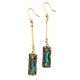 Hanary Vintage Green Stone Created Emerald Dangle Earrings, Vintage Victorian Jewelry Gifts for Women
