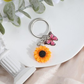 MUCOOS Red Butterfly and Sunflower Keyring for Women, Cute Flower Keyring, Beautiful Sunflower Gift, Birthday and Handbag Pendant, colour