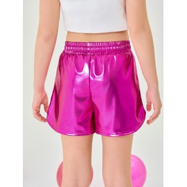 Haloumoning Girls Metallic Shorts Sparkly Dance Outfits Elastic Drawstring Shiny Hot Short Pants 5-14 Years