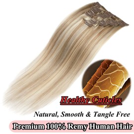 MY-LADY Clip in Hair Extensions Human Hair Balayage 100% Real Remy Human Hair 8pcs Weft Full Head Silky Straight for Women 10 Inch 50g #12/613 Golden Brown & Bleach Blonde