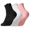 COOLMATE 3 Pairs Ruffle Pilates Socks with Grips for Women,