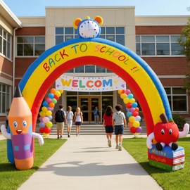 Simgoing 8 x 10 ft Back to School Inflatable Arch Decoration First Day of School Inflatable Built in LED Lights Colorful Book Pencil Blow Up Archway for Outdoor Yard Garden Lawn Holiday