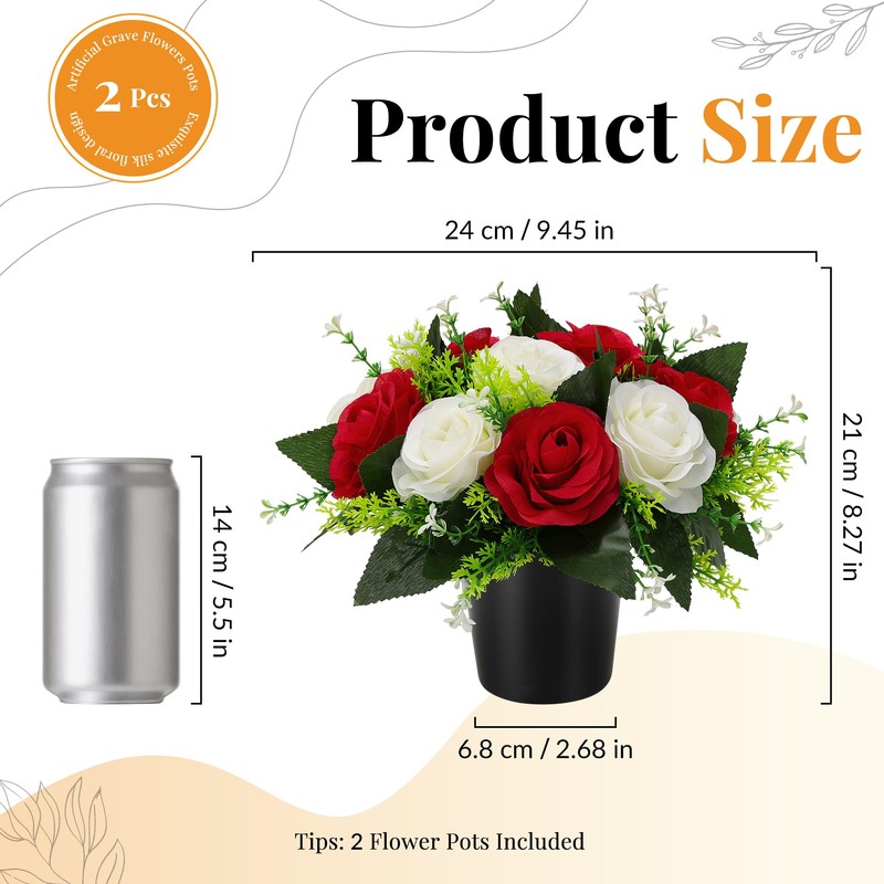 GeekLeaf 2 Pcs Artificial Flowers for Graves, Grave Flowers Pots