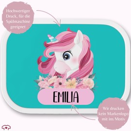 Campus für Mepal - Unicorn - Girls Children's Lunch Box with Name | First Day of School Girls Gift First Day of School | Nursery Girls - 750 ml - Turquoise - Preschool Children's Gifts Unicorns