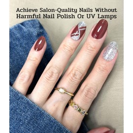 ruyeefam Nail Polish Strips - 22 Pcs Salon Quality Gel Nail Stickers - Long Lasting Wraps (Cherry Mocha Glitter)