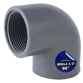 Tubo Gomito PVC U 90° Ø50mm x 1 1/2” Collegamento Colla Filettature Interne