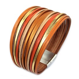 P Ammy Fashion® Multi-layered Shiny Rainbow PU Leather Wrap Bracelets Wide Boho Cuff Colorful Leopard Bracelets with Magnetic Clasp