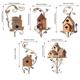 AIMALL Outdoor Iron Birdhouse Garden Stakes | Weather-Resistant Metal Bird House Decorations | Rustic Plug-in Garden Ornaments | Set of 5 Unique Designs
