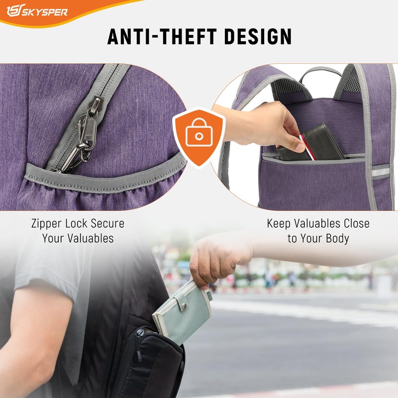 SKYSPER Anti Theft Hiking Backpack RFID Packable Travel Daypack Lightweight