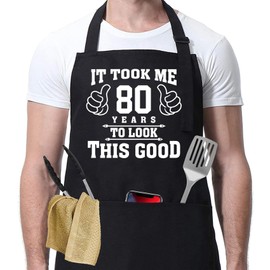 80th Birthday Gifts Kitchen Chef Cooking BBQ Aprons with 2 Pockets, 80 Year Old Gifts for Men Women