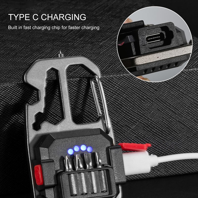 Keychain Work Light USB Charging Portable Pocket LED Flashlight Multifunctional