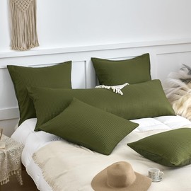 TSUTOMI Soft Waffle Weave Body Pillowcase 20" x 54", No Insert, Breathable & Skin-Friendly Body Pillow Sham, Decorative Waffle Weave Body Pillow Cover, Green