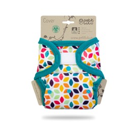 Petit Lulu Size 2 PUL Overtrousers (5-16 kg) Velcro One Size Nappy Overpants Baby Nappy Pants Washable & Waterproof Fabric Nappies Made in EU (Floral Cubes)