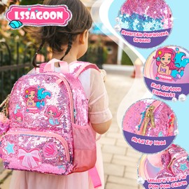 Mermaid Sparkly Sequin Backpack for little Girls Toddler,Cute Kids School Book Bag for Nursery Kindergarten Elementary,Back to School Easter Birthday Christmas Gifts for Girls