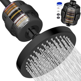 TOCOZOC Cabezal de Ducha Alta Presión de 6' con 20 Etapas Filtro Baño, Regaderas para Baño Negra Acero Inoxidable, Filtro de Agua para Regadera, Elimina Impurezas