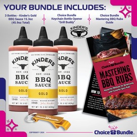 Kinder’s Gold BBQ Premium Barbecue Sauce 3 Pk (45.9 oz) Great to Dip Toss Glaze & More + Barbecue Masters & Bottle Opener (5 Items)!