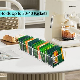 Tasybox Tea Bag Organizer, Acrylic Tea Bag Holder, Clear Small Tea Packet Storage Box for Drawer, Countertop, Pantry, Kitchen, Cabinet, Shelf, 1 Pack