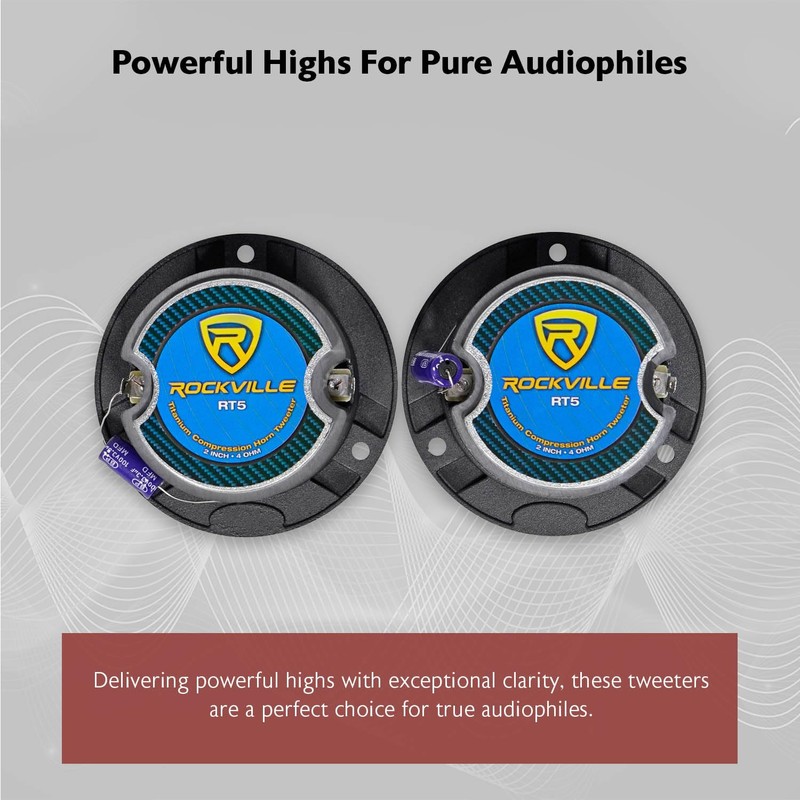 Rockville RT5 Aluminum Tweeter Pair, 2.8", 120W, 4 Ohms, Titanium