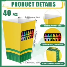 Sinmoe 40 Pcs Back to School Popcorn Boxes Crayon Party Favor Popcorn Treat Boxes Top Paper Birthday Popcorn Box Snack Treat Containers for Birthday Baby Shower Wedding Party Favors