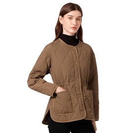 ROYAL MATRIX Women's Quilted Jacket Lightweight and Padded Trendy Coat Button Down Jacket with Pockets (Khaki, L)