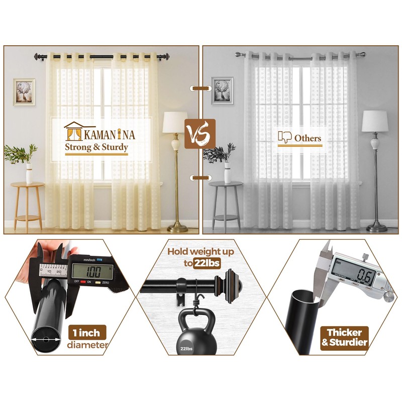 KAMANINA Black Curtain Rods for Windows 72 to 144 Inch,