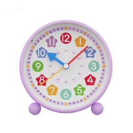 HOTIYOK Telling Time Teaching Clock Nursery Kids Learning Alarm Clock 4 Inch Cute Table Analog Clocks Girls Bedroom Desk Silent Non Ticking Educational Clock with Night Light(Purple)