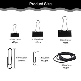 Paper Clips Binder Clips, 240pcs Black Office Clips Set - Assorted Sizes Paperclips Paper Clamps Rubber Bands for Office and School Supplies
