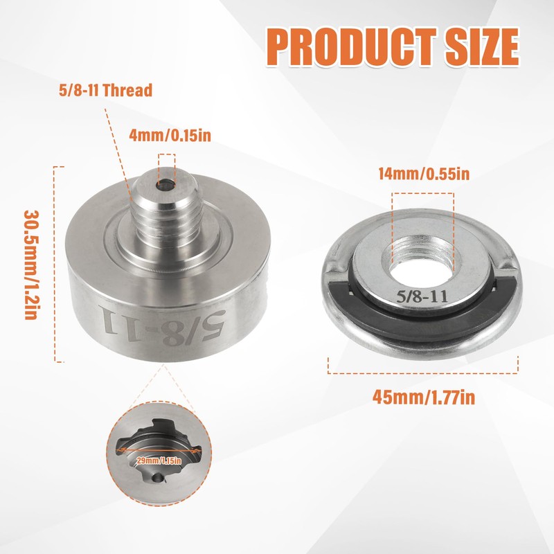 JAMHER 5/8''-11 Thread Adapter with 2Pcs 5/8''-11 Flange Lock Nut