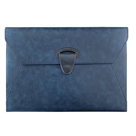 VANRA PU Leather File Folder Document Organizer Holder Waterproof Filing Envelope Case with 2 Pockets, A4 Portfolio Folder with Magnetic Snap Button Closure (Navy Blue)