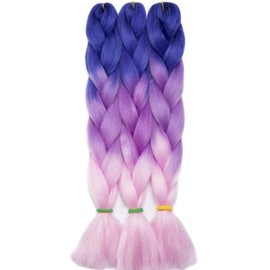 SEGO 24 Inch Box Braids Heat Resistance Synthetic Hair Crochet Twist Extensions Crochet Hairpiece Ombre Three-Tones Braiding Hair [3 Bundles, Royal Blue & Purple & Pink]