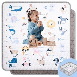 Harmon Wandyer Baby Play Mats for Floor, 71"x59" Extra Thicker Large Soft Cushioning Foam Playmats for Babies, Toddlers, Non Slip Foldable Washable Play Mat for Playpen & Floor (Animals & Letters)