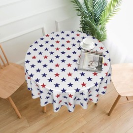 Xeubiou 4th of July Round Tablecloth 60 Inch Patriotic Star Waterproof Table Cloth Independence Day Memorial Day Decoration for Home Kitchen Party Picnic Dinner