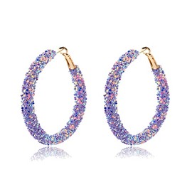 Bohemian Shiny Glitter Sequins Hoop Earrings Wrapped Gold Plated Circle Statement Rhinestone Dangle Drop Earrings for Women Boho Jewelry-purple
