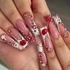 French Tip Press on Nails Cherry Fake Nails Long Square