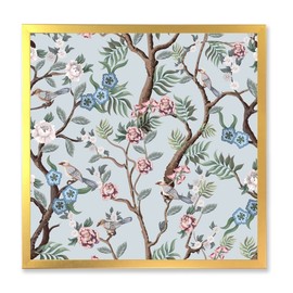 DesignQ Chinoiserie With Birds and Peonies X Traditional Framed Wall Art