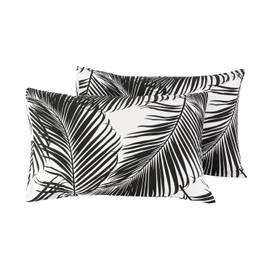 YuHeGuoJi White Botanical Pillow Cases Queen 100% Cotton Black Leaves Pillowcases Set of 2 Hawaiian Plant Decorative Pillow Covers with Envelope Closure Tropical Leaf Pillow Protectors 2 Pack 20"x26"