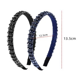 DHWEKU Pack of 2 women's costume headbands, dirndl headband, blue glitter hair band for women with crystal beads, headband, hair accessories, headband, dark blue, black