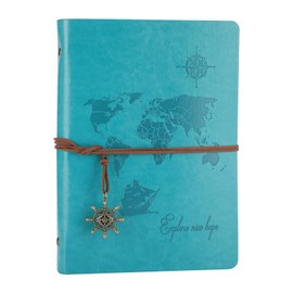 SEEALLDE Leather Notebook A5 Ring Binder Travel Diary World Map Blank Pages Vintage Diary Sketchbook