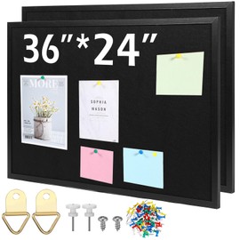 Ireer 2 PCS Large Cork Board Wall Mounted Wood Framed 36 x 24 Inch Bulletin Board Hanging Decorative Rectangular 1/2 Inch Thick Pin Board for Office Home Kitchen School Message Notice Display (Black)