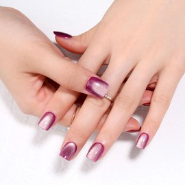 Stbisen Purple-White Shift Press on Nails Short Square, Cat Eye Press on Nails, Fashion Gel Fake Nails, Reusable Acrylic Fake Nails, Glossy Stick on Nails for Women, Glue on Nails Kit, Mystic Rose