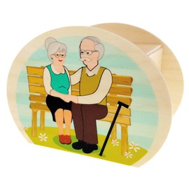 Hess-Spielzeug 15223 Wooden Box with Key, Grandma and Grandpa, Birthday Gift, Silver or Golden Wedding, Approx. 11.5 x 8.5 x 6.5 cm, Colourful