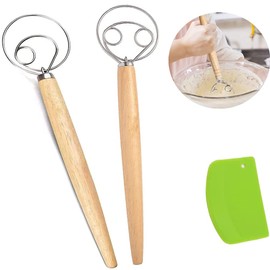 Ancuioyz Bread Dough Mixer, Dutch Whisk, Danish Dough Kneader, Danish Whisk with Flour Scraper, Suitable for Baking in Kitchen Kitchen