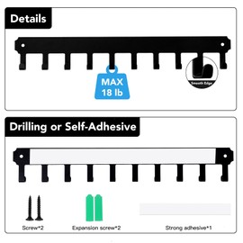 Key Holder for Wall, Key Hooks with 10 Hooks Wall Mounted Black Key Hanger Self Adhesive Key Racks Organizer for Hallway Doorway Entryway Bathroom Kitchen Living Room