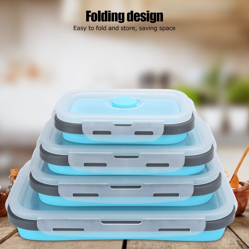 4Pcs/Set Silicone Lunch Box Collapsible Food Storage Container Bento Box