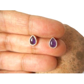 Sterling Silver 5x7mm Purple Amethyst Teardrop Stud Earrings