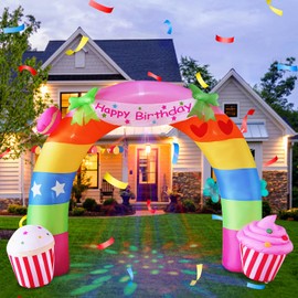 InfleasJoiy 11FT Inflatable Birthday Arch Birthday Decoration, Built-in LED Lights and Colorful Rotating Lights, Suitable for Indoor and Outdoor Yard Lawn Decoration