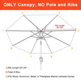 MASTERCANOPY 5-Year-Non-Fading Olefin 9FT Patio Umbrella Replacement Canopy-Black&White Canopy Only