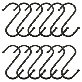 E-outstanding S Hook 12PCS 2.7 x 0.8 x 0.1Inch Black Heavy Duty Stainless Steel S-Shaped Hooks Hangers for Hanging pots and Pans, Plants, Utensils, Towels Small Size Hanging Hook