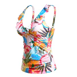 Tempt Me Women Tummy Control Tankini Top - V Neck Bathing Suit Flounce Ruffled Swim Top Only 2025, Colorful Floral, X-Large