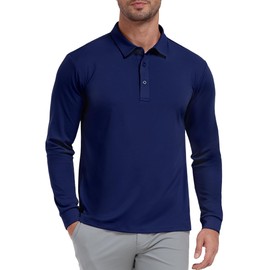 MIER Navy Polo Shirts for Men UPF 50+ Quick Dry Long Sleeve Performance Golf Shirts with Collar for Athletic Sports, L